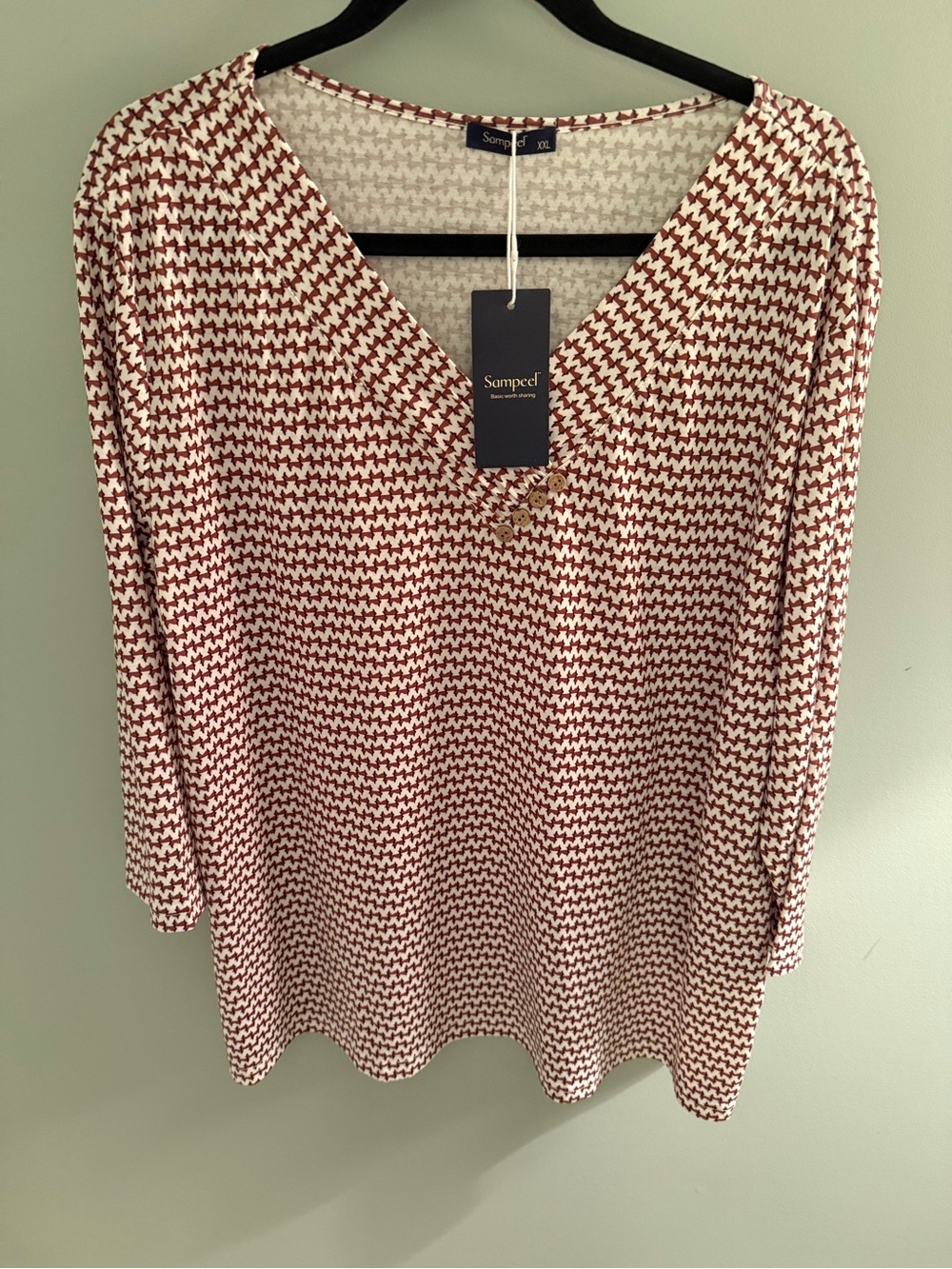 Women's copper, beige and black V-Neck Long Sleeve Top